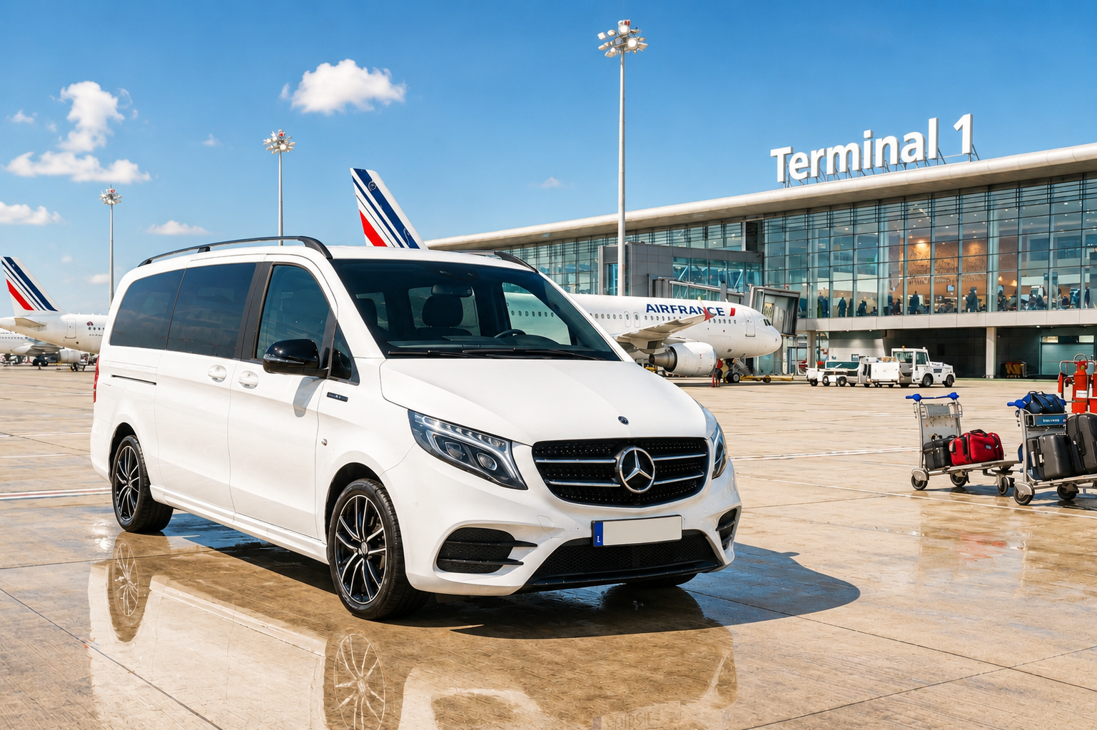 Transfert aéroport CDG Orly Beauvais, accueil avec pancarte nominative